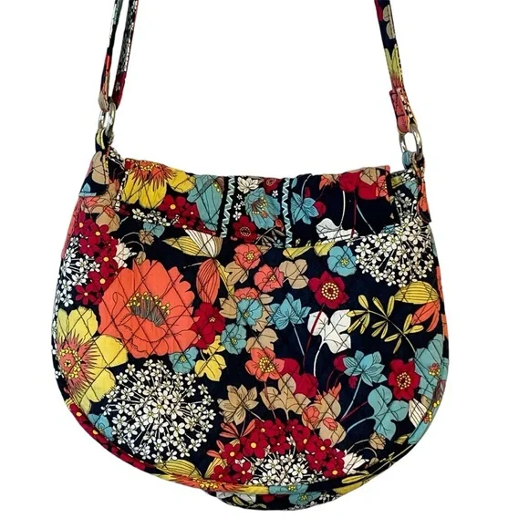 Vera Bradley *RETIRED PRINT* Happy Snails Saddle Up Silver Ring Floral Bag Purse - Picture 3 of 12